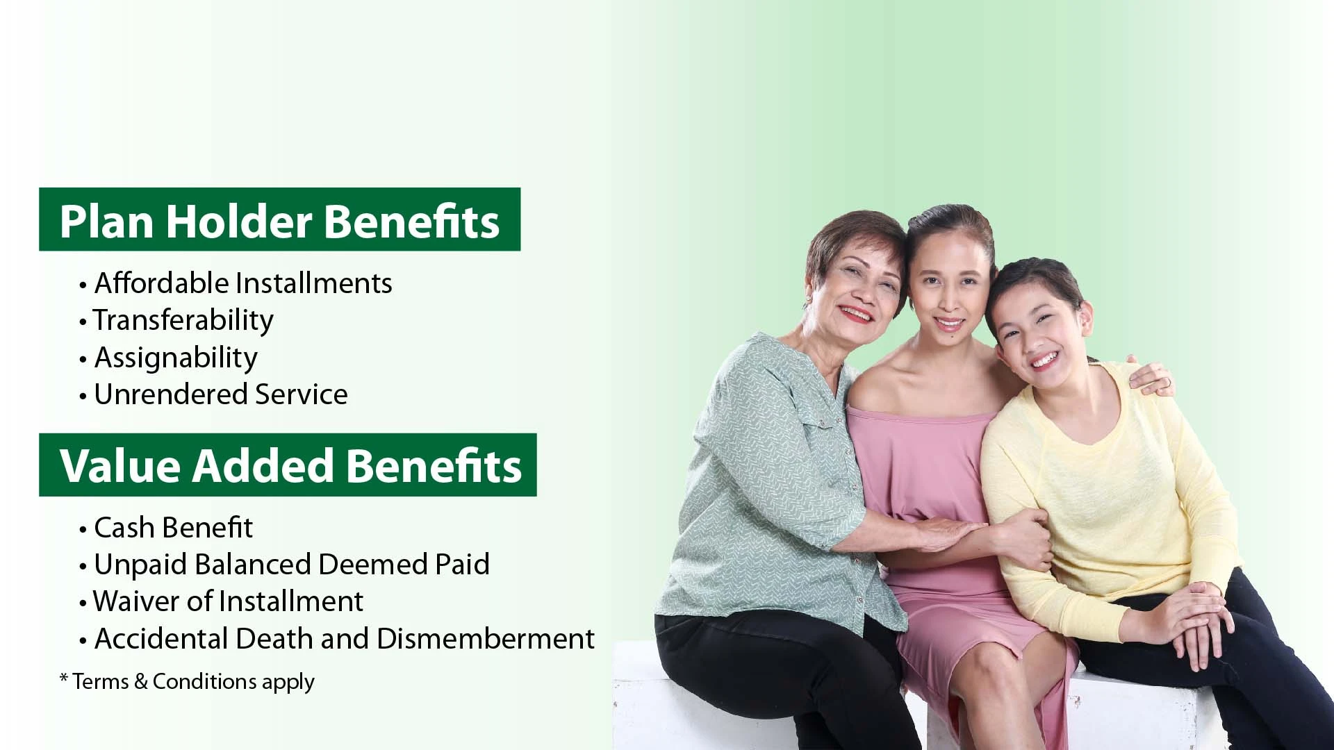 Different plan holder benefits from a pre-need life plan